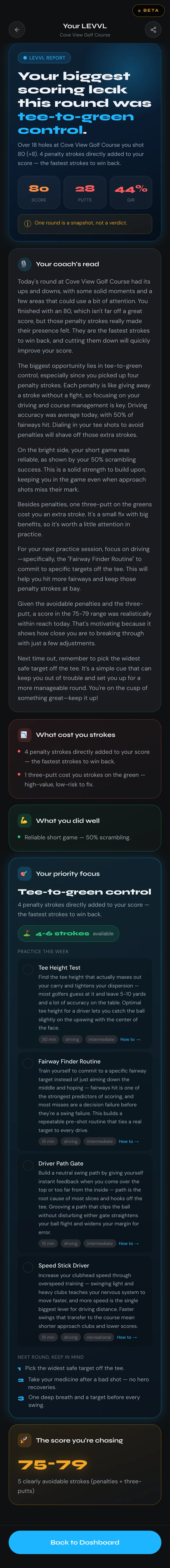 Full LEVVL AI coach analysis report